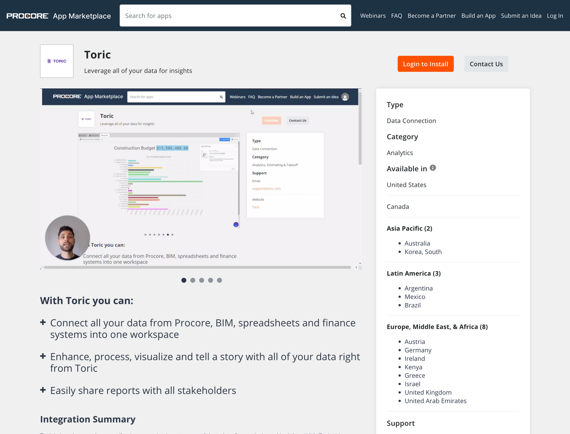 Install Toric in Procore