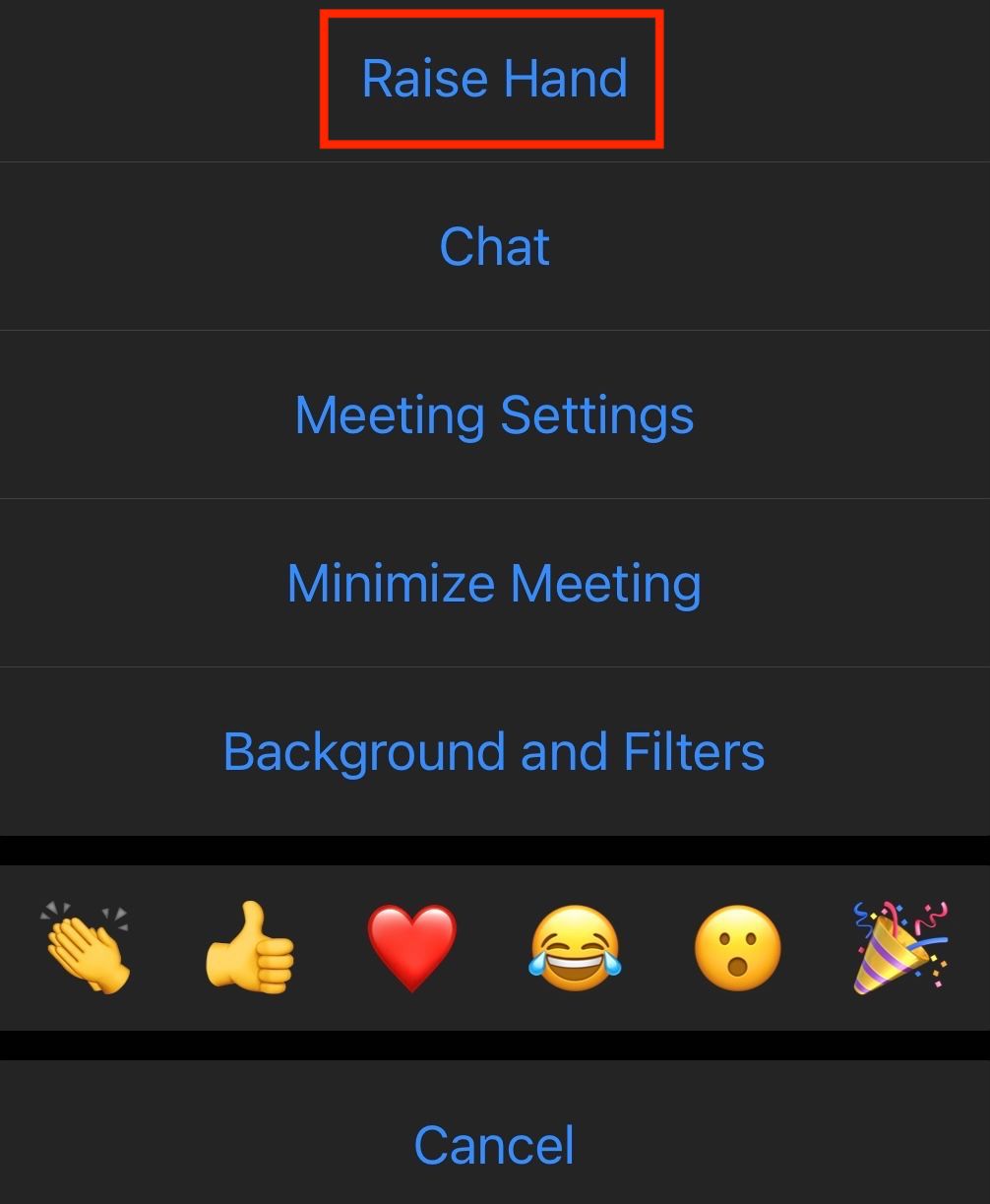 Click "Raise Hand". The top option on the menu.