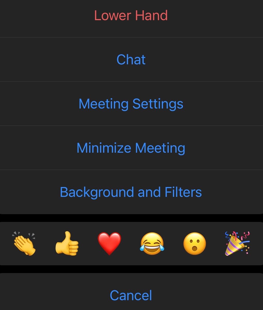 Click on the same top button in "More" to lower your hand.