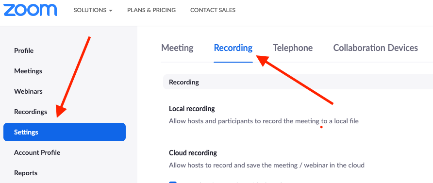 Head to Zoom settings and then to recording settings.