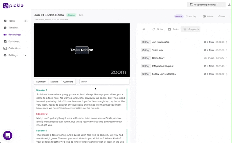 Navigating a recording in Pickle