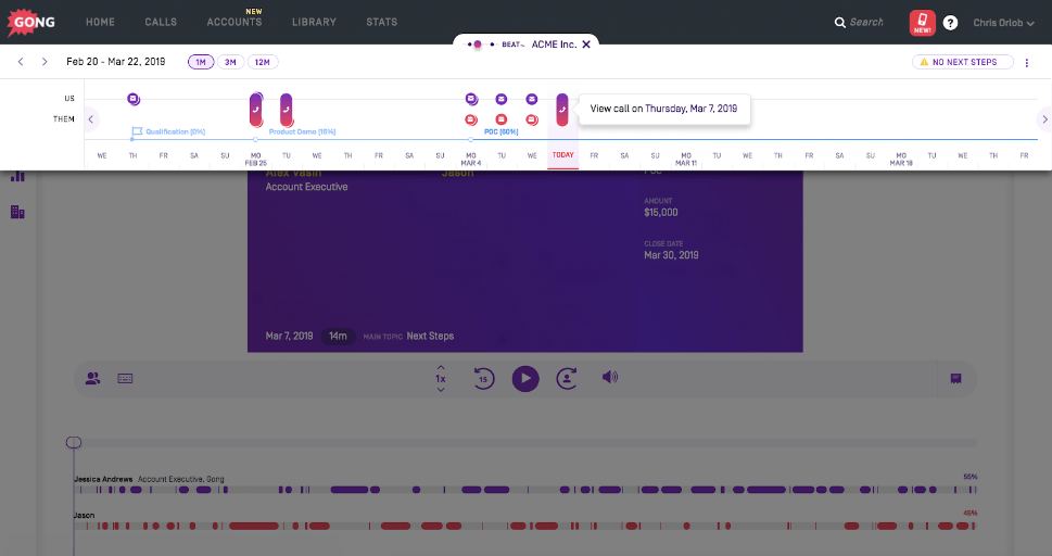 Gong Account Timeline: find every account interaction on Gong.