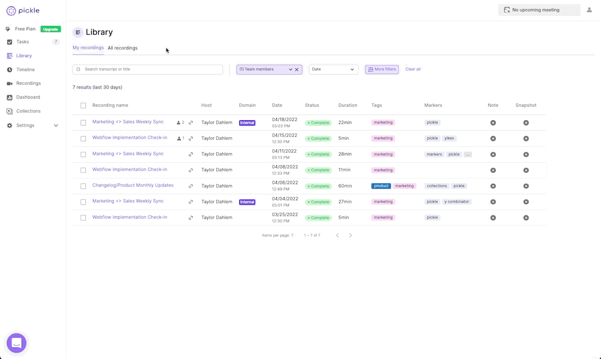 Personal & Team Recording Toggle