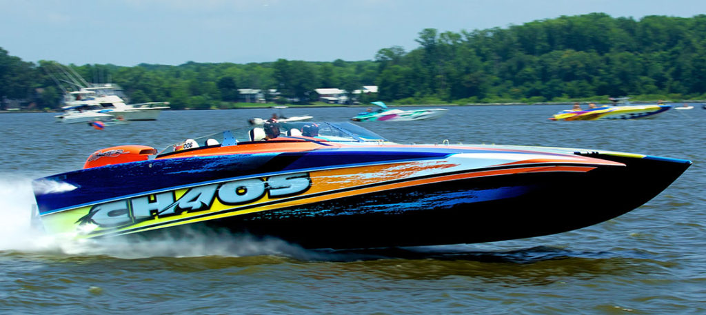 Brit Lilly and Kevin Smith ran Steve Stanley’s 40-foot Skater to a top speed of 139.4 mph to claim the Fastest On The River award at the inaugural Tiki Lee’s Shootout On The River.