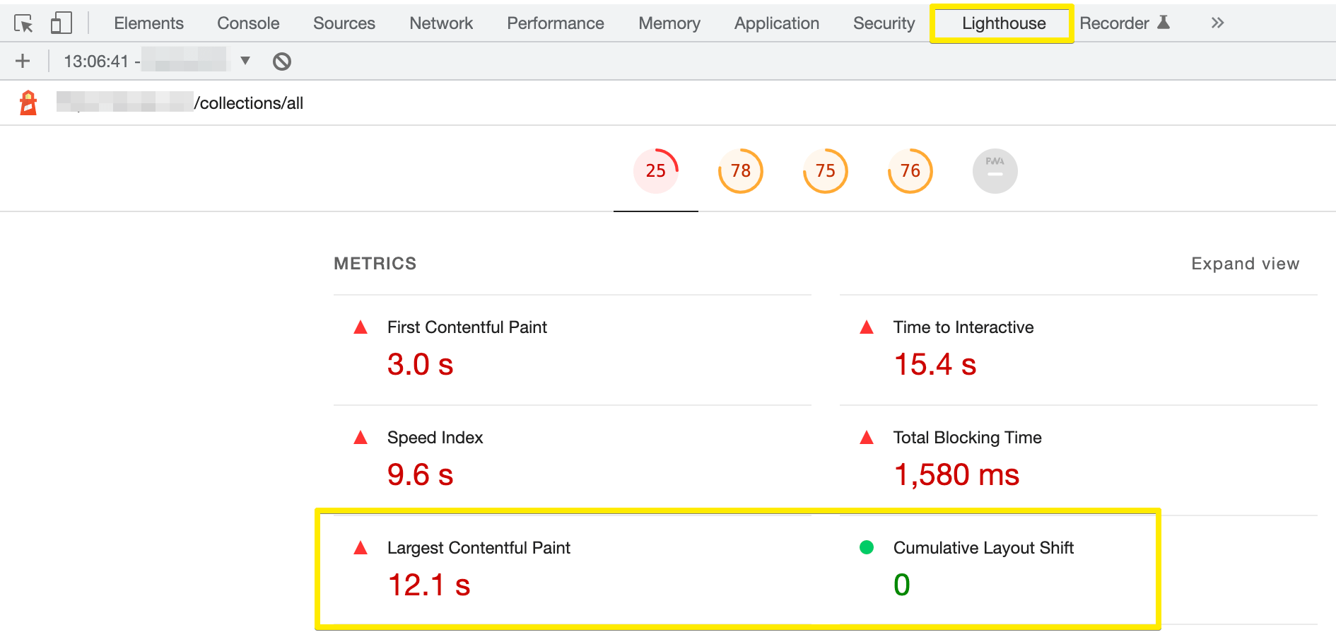 Speed report in Chrome Dev Tools