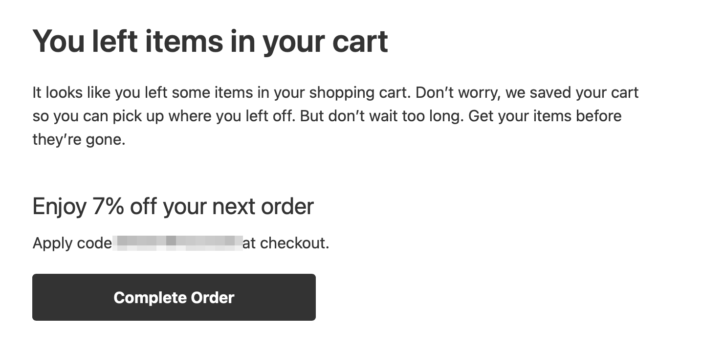 Discount offer in a cart abandonment email