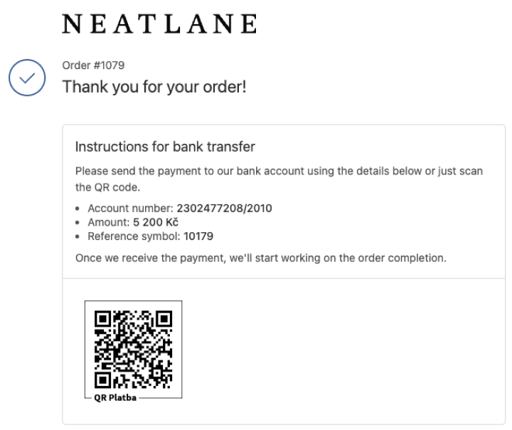 A QR code payment displayed at the order confirmation page