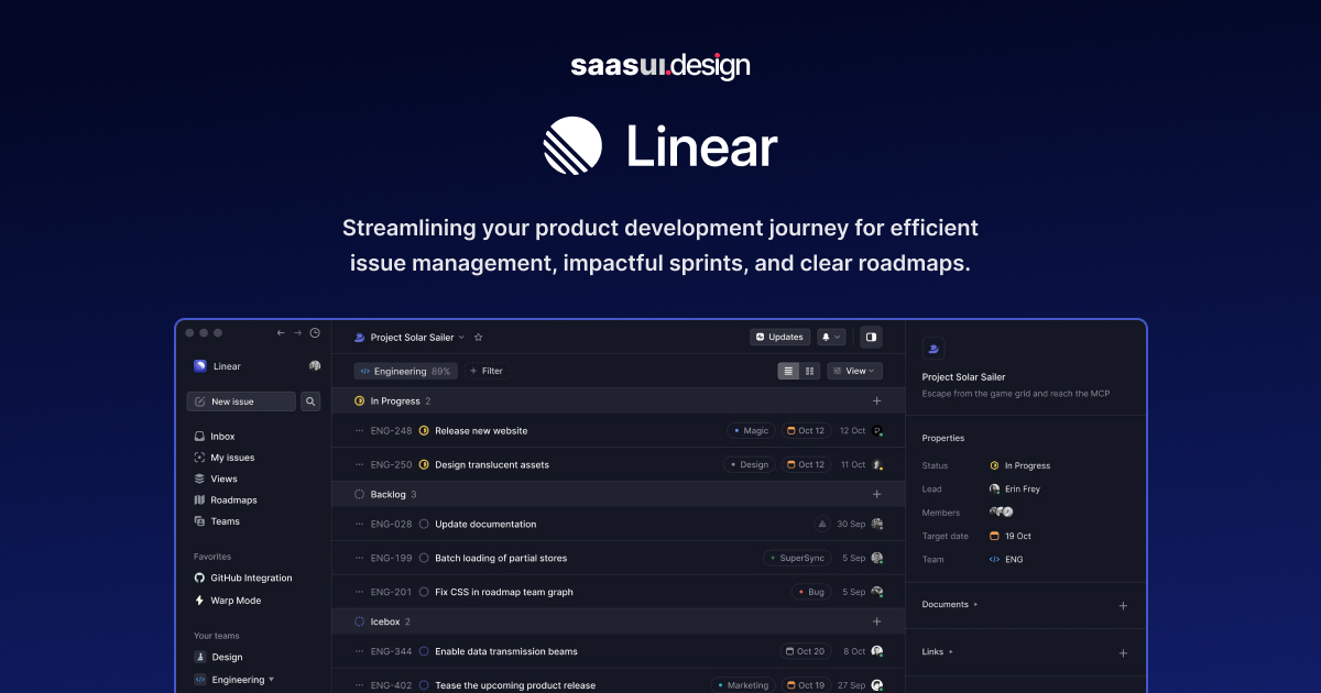 Linear | UI, UX Design | SaaS | Application Design | saas ui