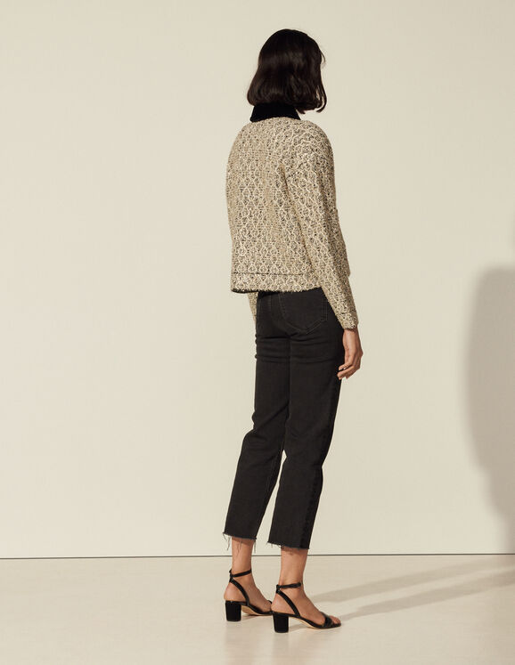 Lurex tweed jacket with contrast collar 