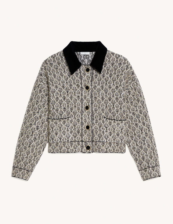 Lurex tweed jacket with contrast collar 