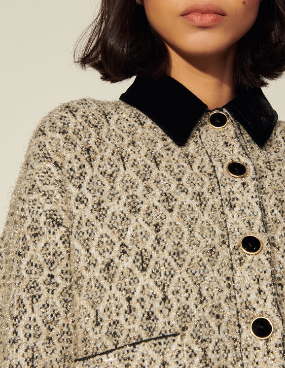 Lurex tweed jacket with contrast collar 