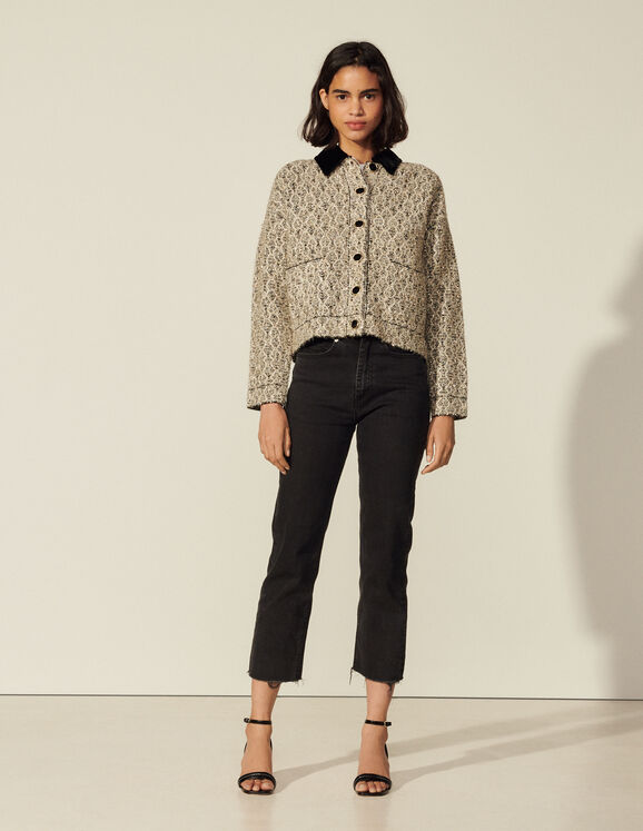 Lurex tweed jacket with contrast collar 