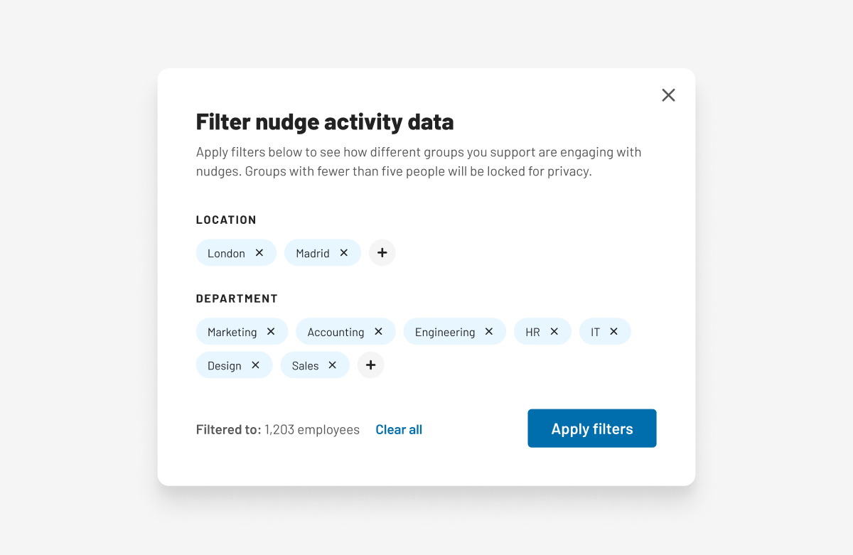 An image showing the new filter ability on Humu's Admin Dashboard