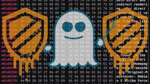 Meltdown and Spectre logos on data background