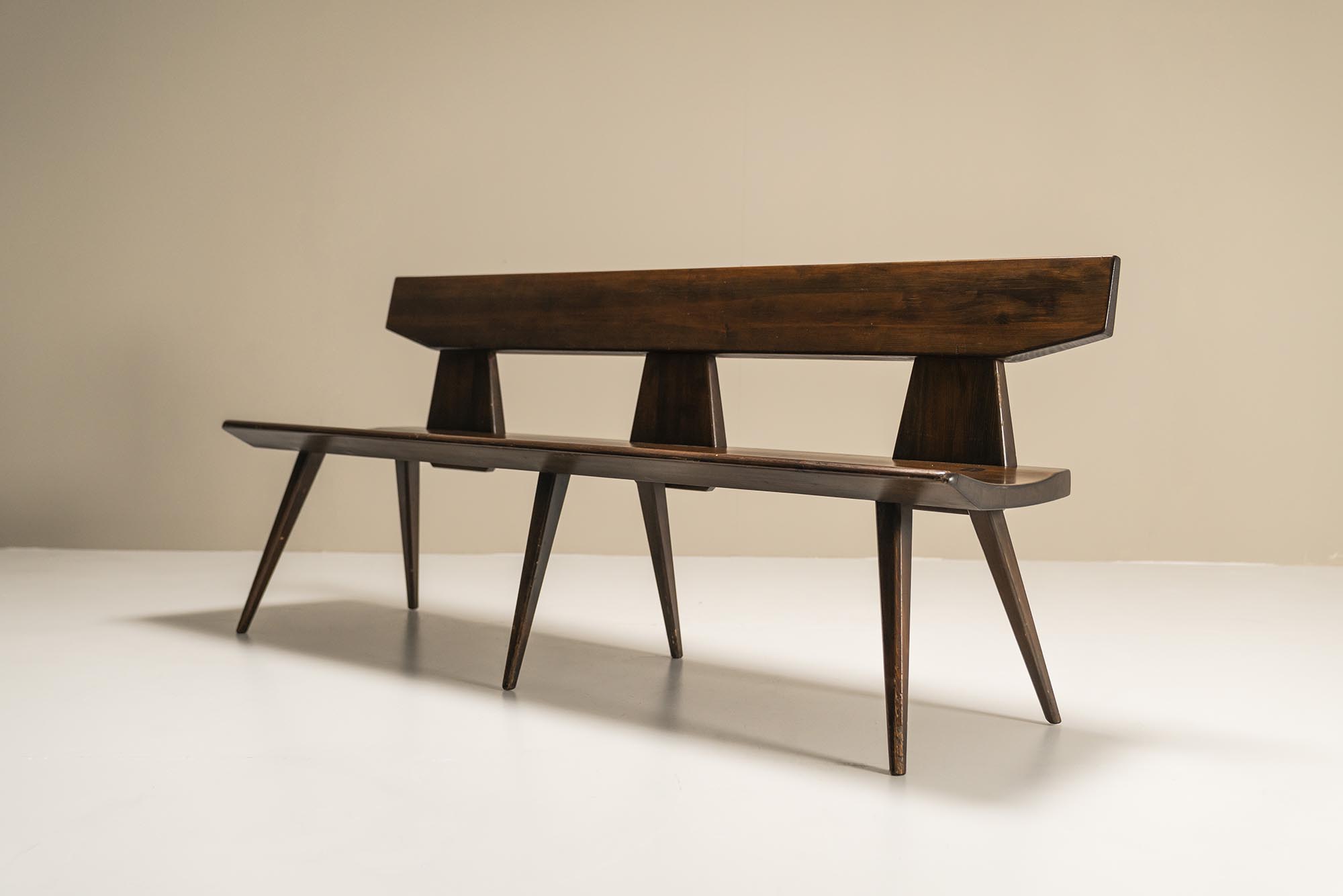 Jacob Kielland-Brandt Bench in Solid Dark Stained Pine, Denmark 1960s ...