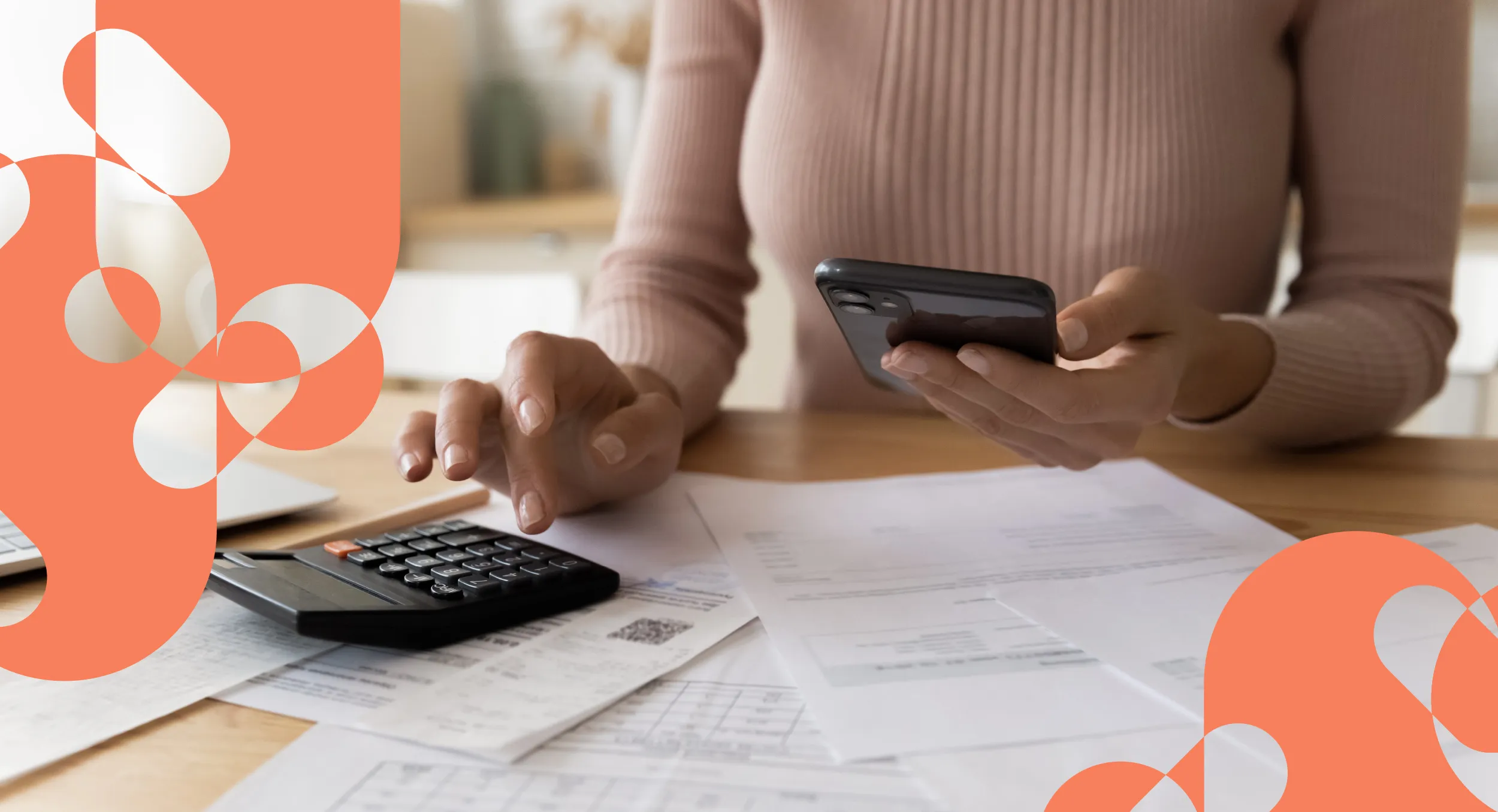 Woman calculating equity tax on a calculator.