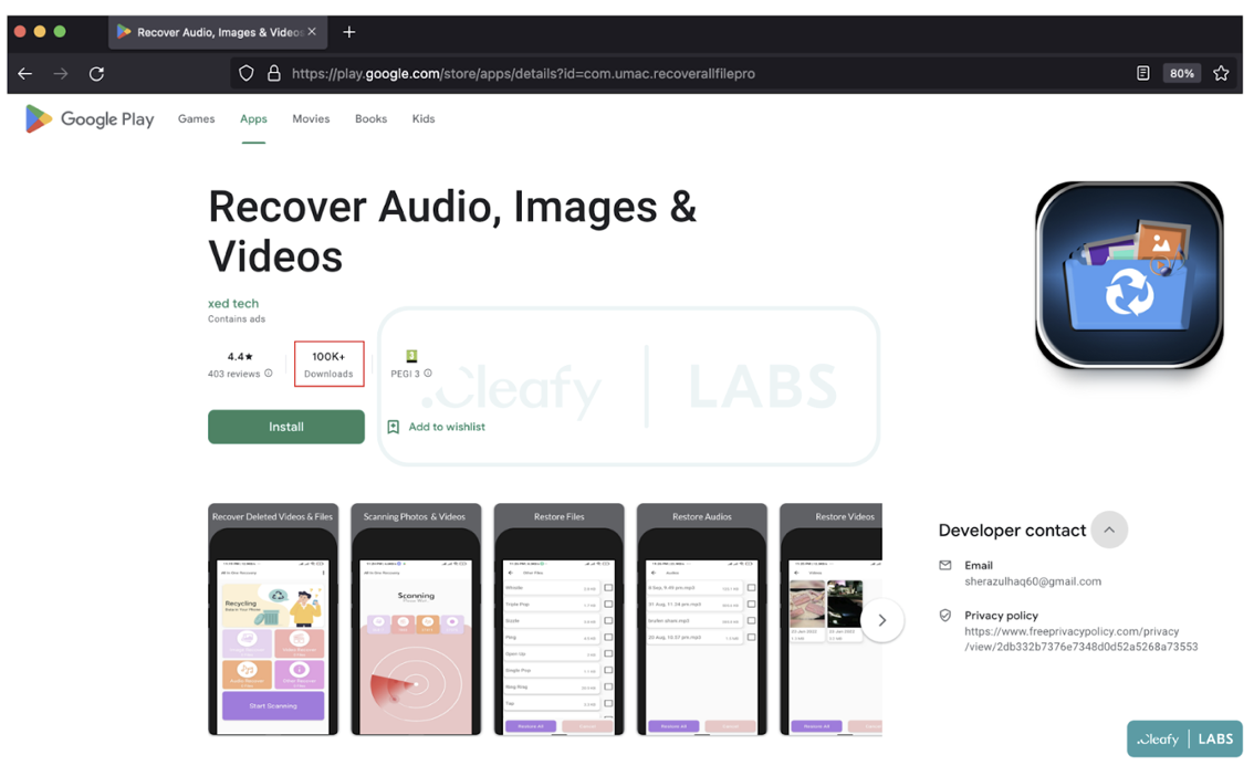 Figure 1 - Malicious dropper on Google Play Store