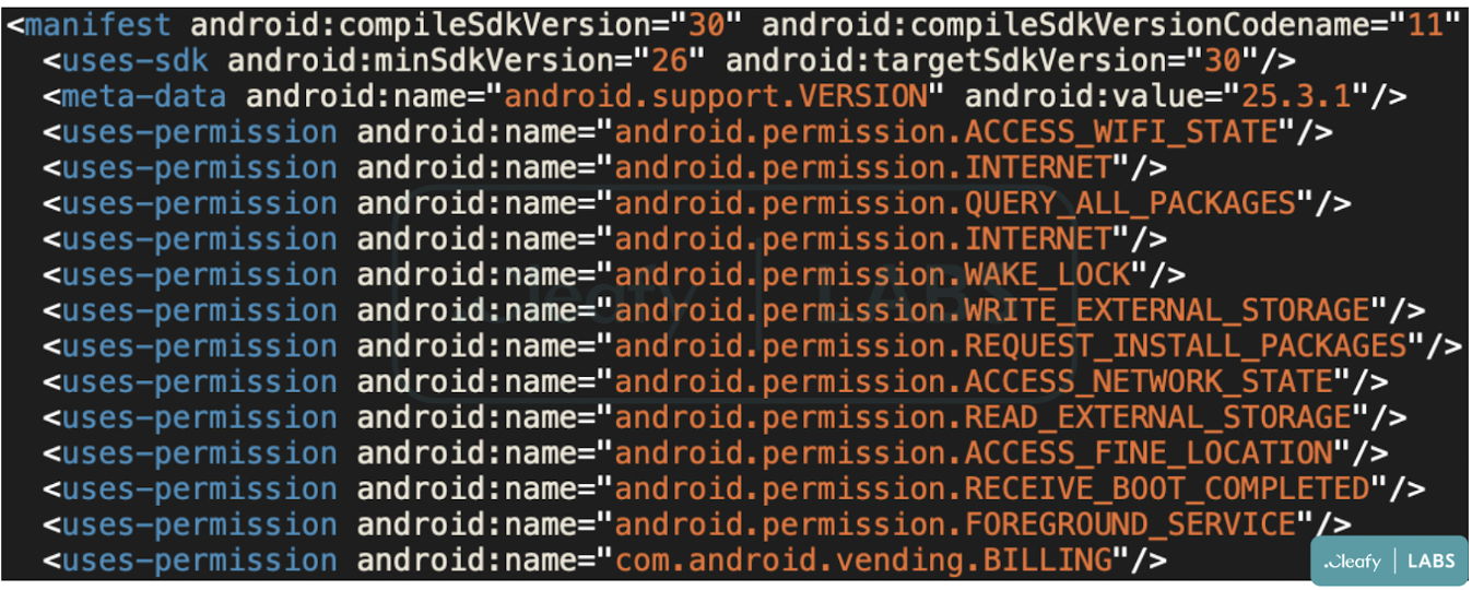 Figure 2 - Snippet of AndroidManifest file 