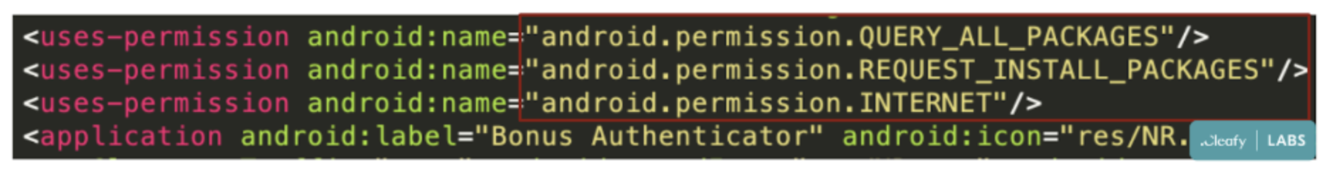 Figure 2 - Permissions used by the dropper application