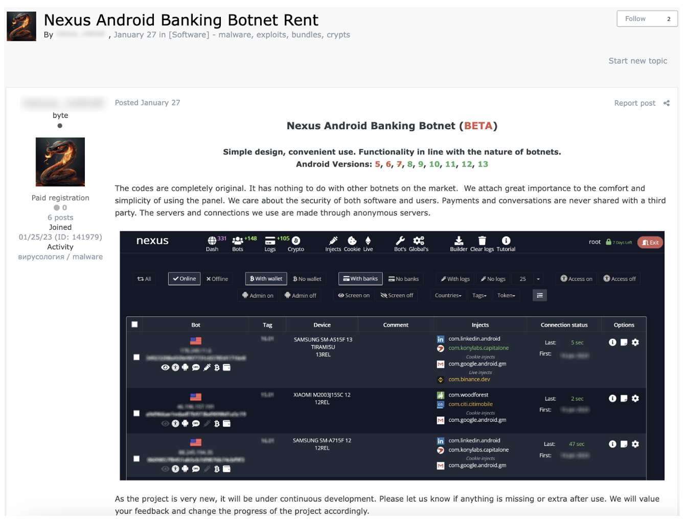 Figure 1 - Nexus thread on a hacking forum 