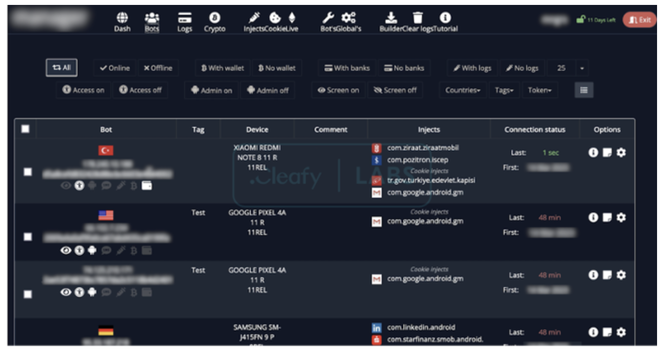 Figure 20 - Dashboard with detailed botnet information