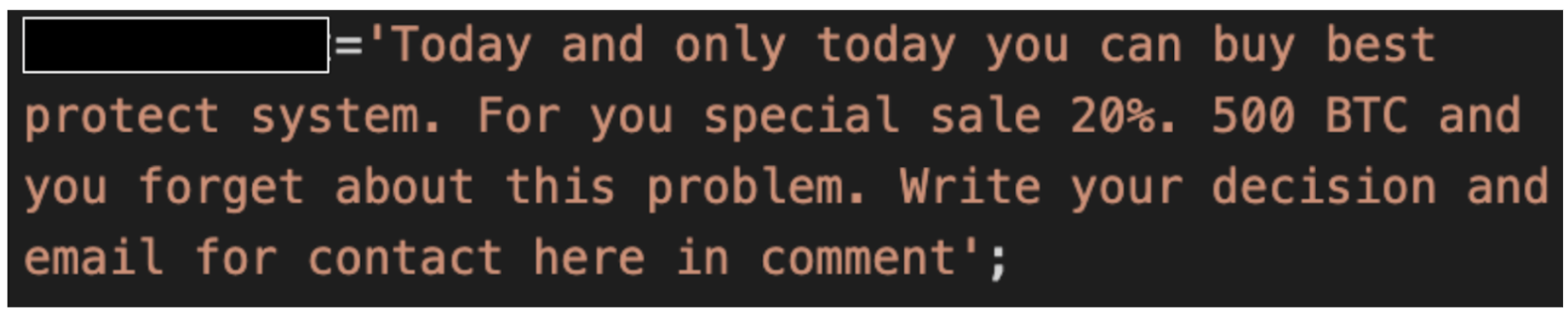 Figure 7 – Extortion attempts found inside drIBAN source code (October 2021)