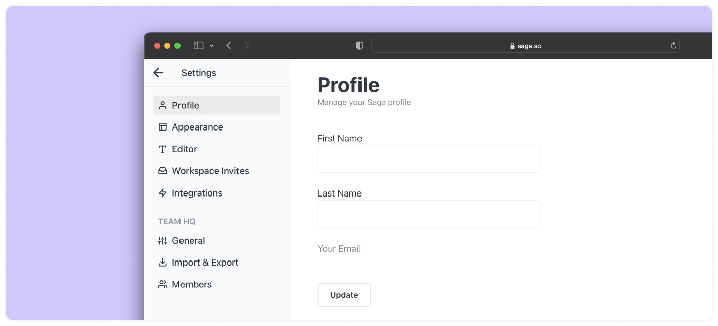 Account settings saga guides