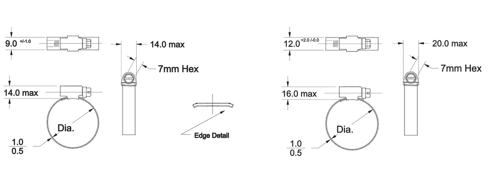 9mm & 12mm Worm Drive Clamp Embossed Worm Gear Clamps