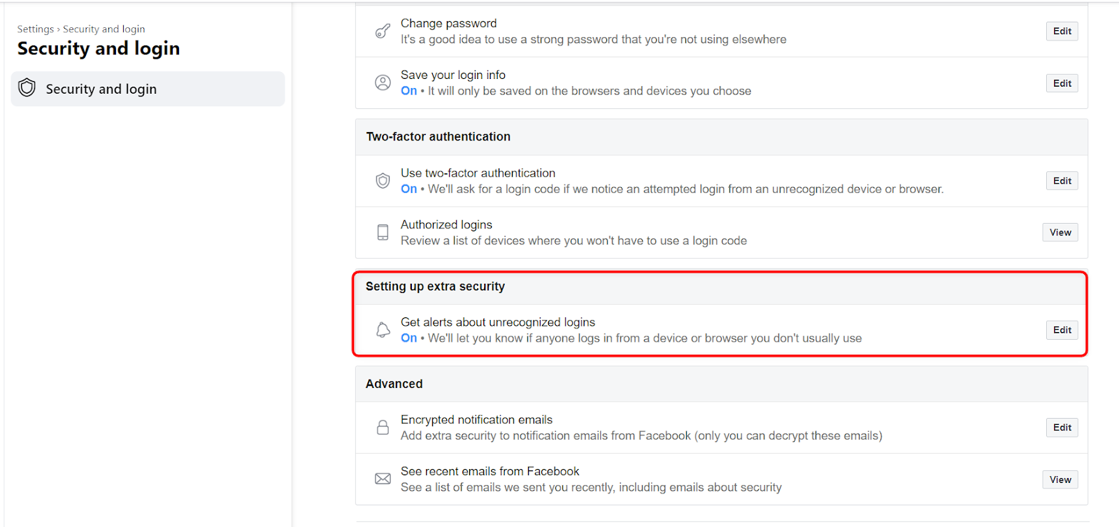 How to enable login alerts on facebook? Synup