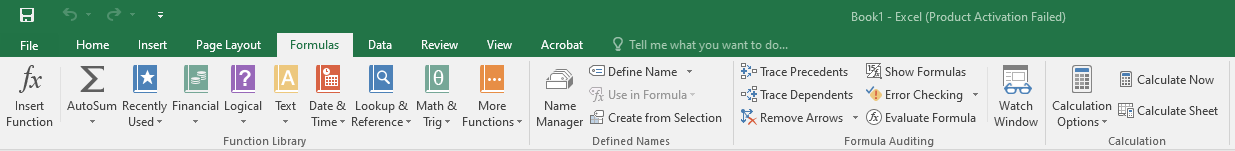 MS Excel formula toolbar