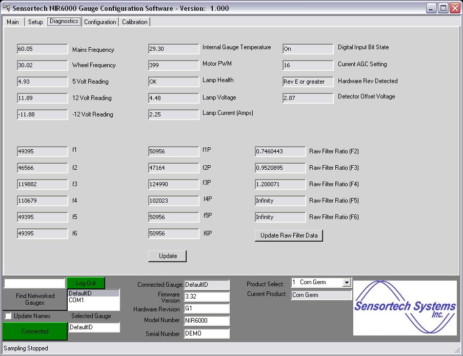Sensor Configuration & Performance via the Diagnostics Window