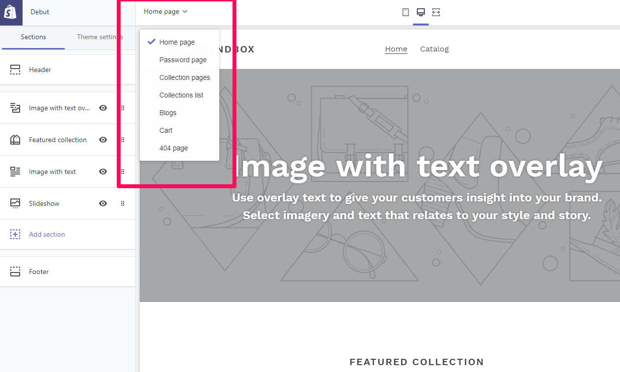 Modèles de page dans Shopify