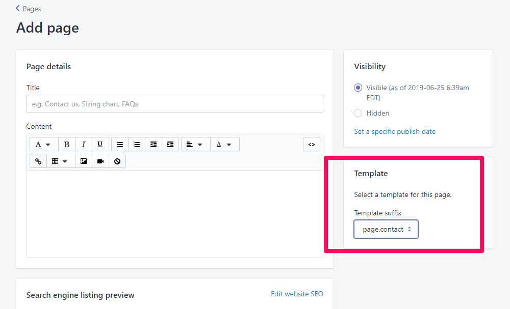 Ajouter une première page de conception standard dans Shopify
