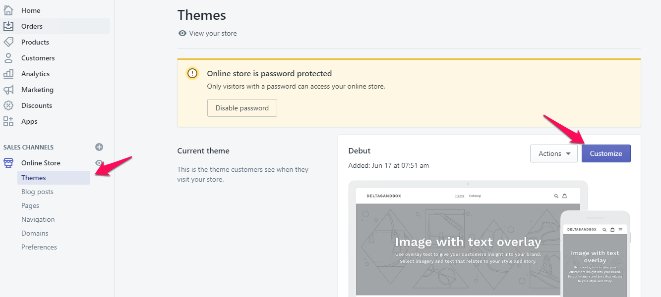 Dans Shopify, cliquez sur Personnaliser
