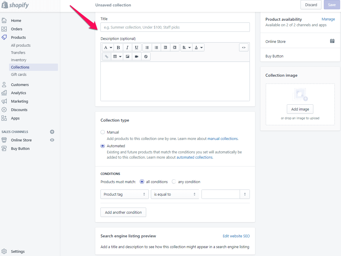 Ajouter une page de collection à shopify étape 4