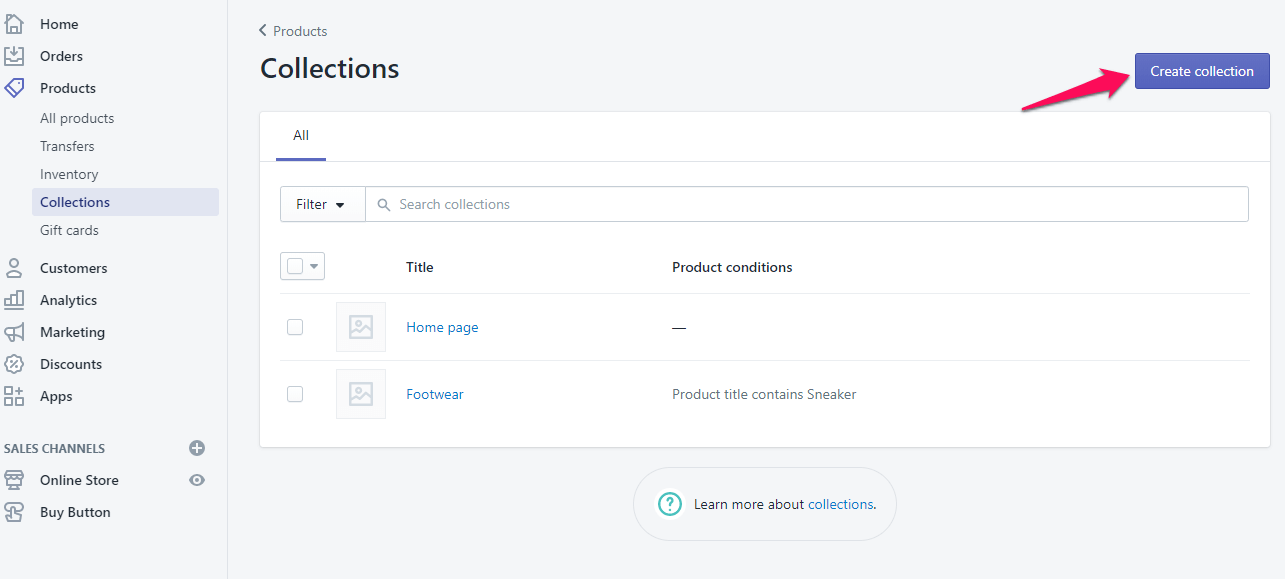 Ajouter une page de collection pour shopify étape 2