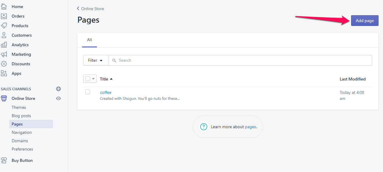 Ajouter une page à shopify Étape 3