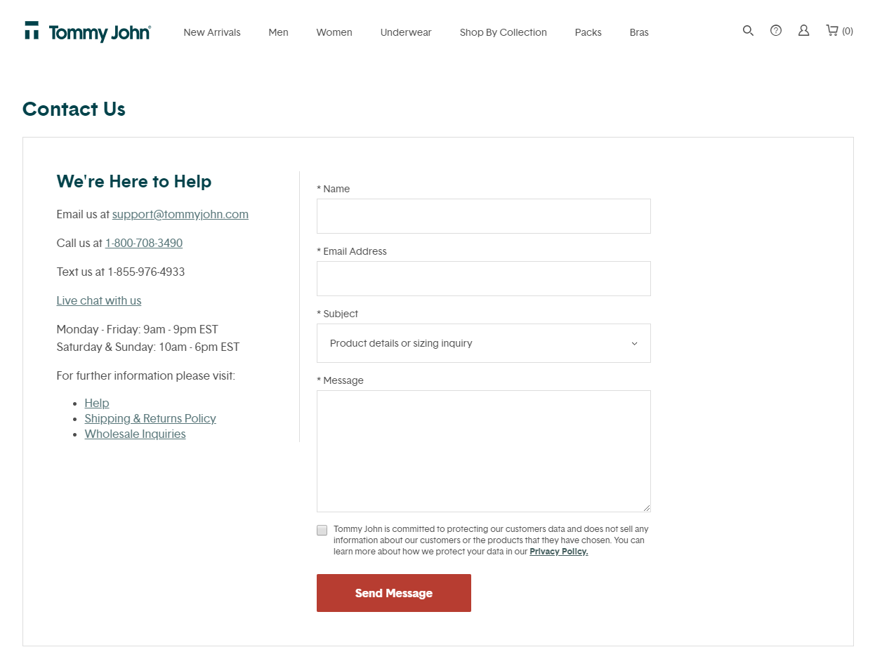 Tommy John contact page