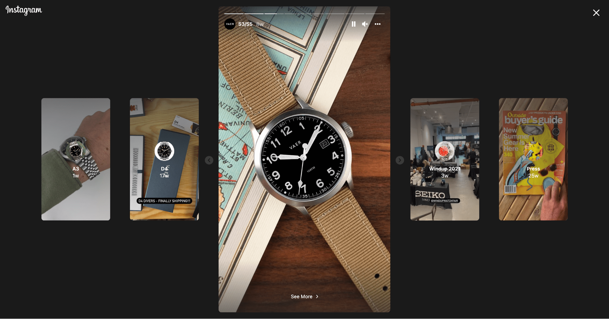 vaer watches instagram stories