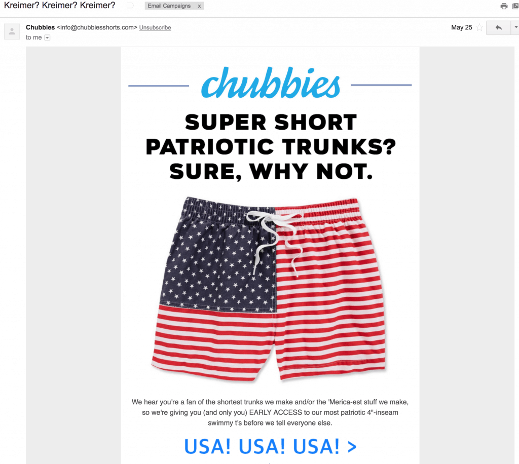 chubbies email promotion