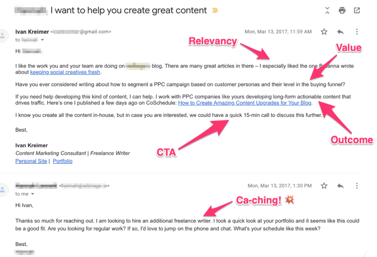 freelance content writer email pitch