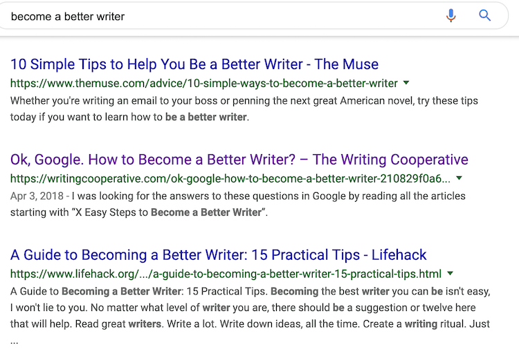 WRITING TIPS GOOGLE RESULTS