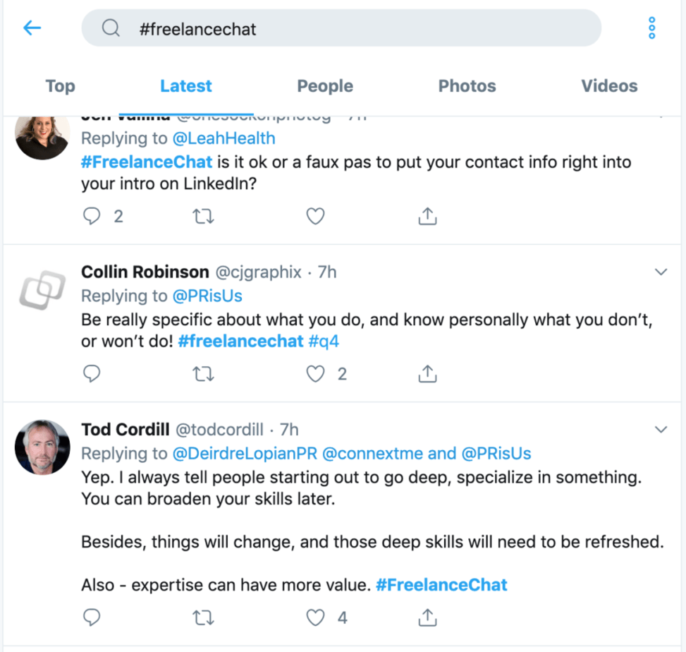 TWITTER FREELANCE CHAT COMMENTS