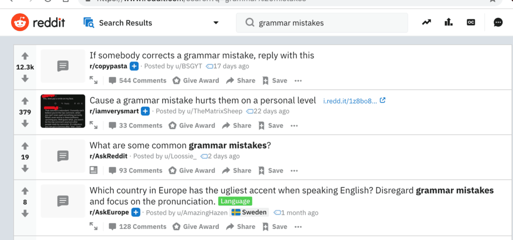 REDDIT GRAMMAR MISTAKES