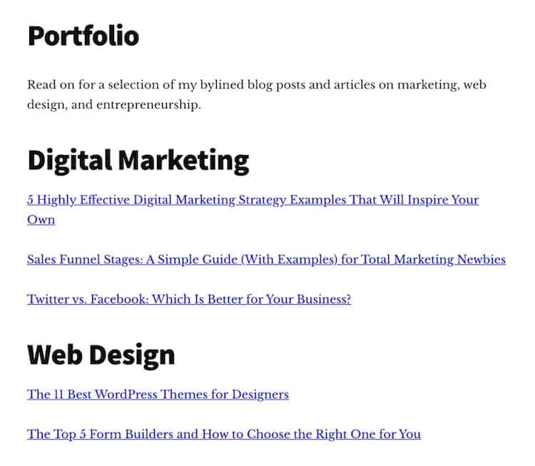 writing portfolio examples