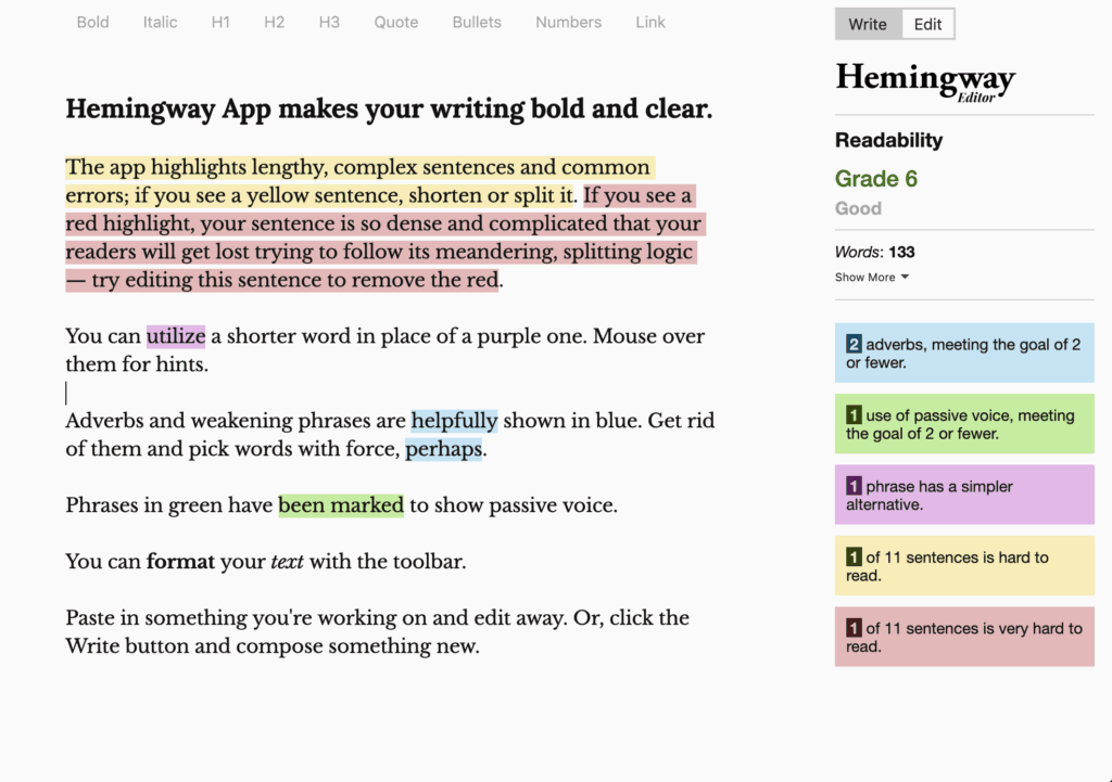 HEMINGWAY EDITOR