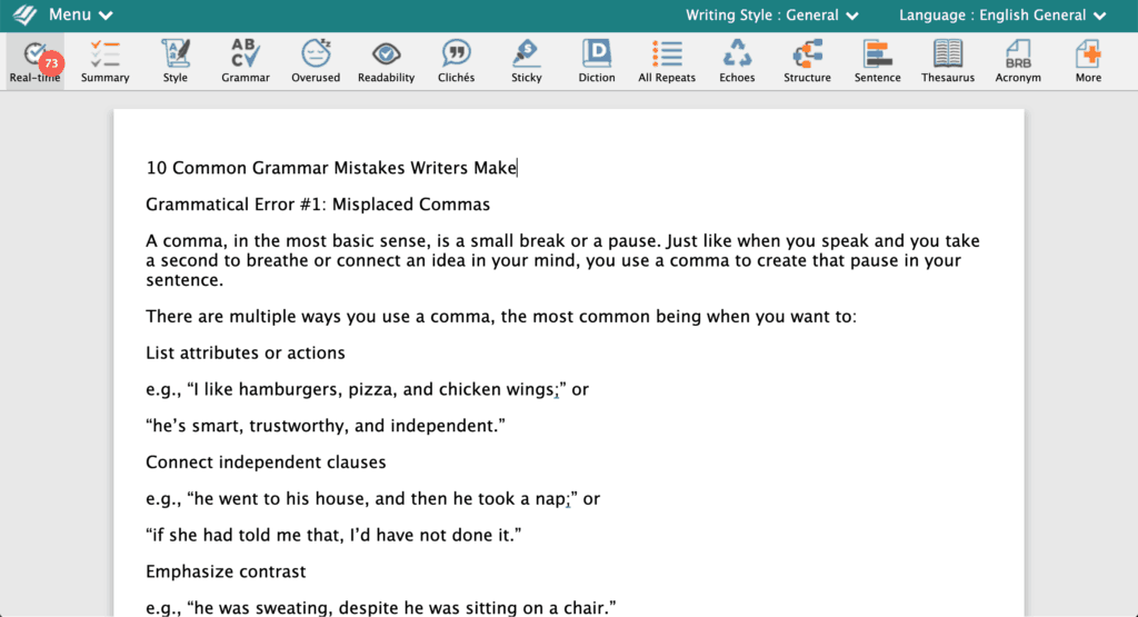 PROWRITINGAID EDITING TOOL