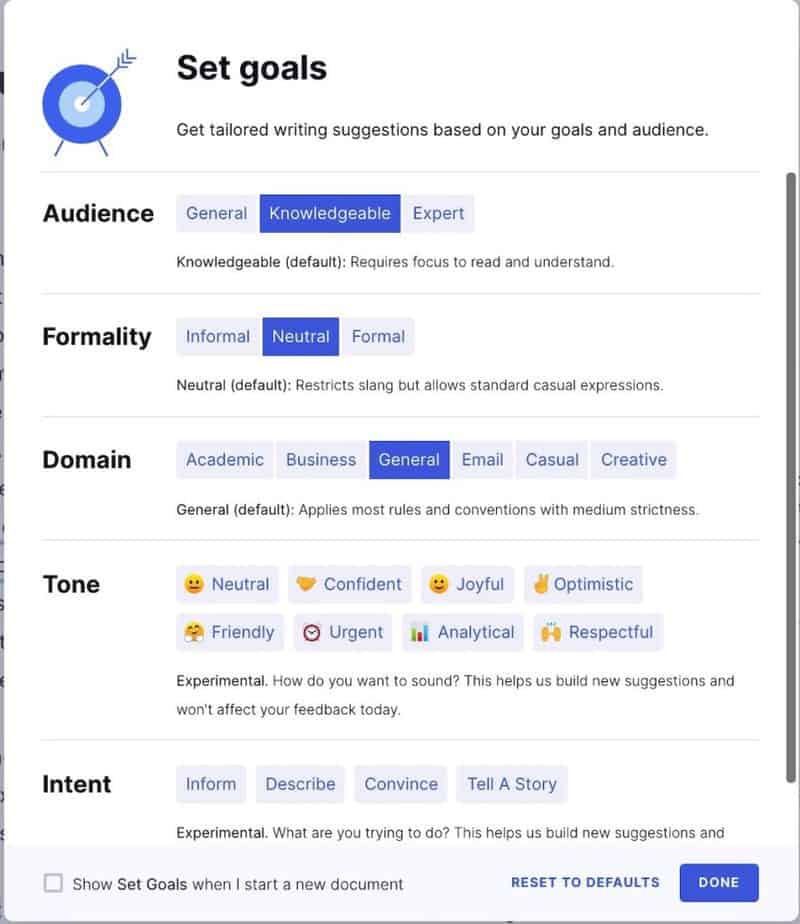 GRAMMARLY GOALS