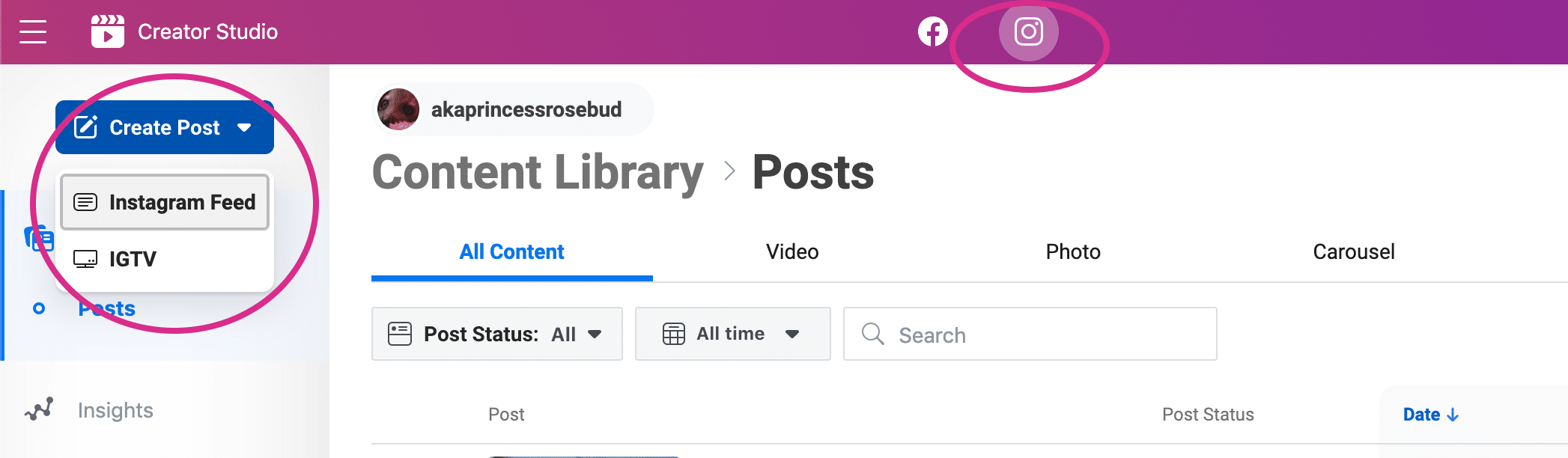 Creator Studio Create Post Instagram Feed